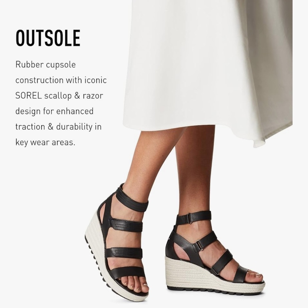 Sorel Women's Black and Cream Wedge Sandals - Picture 2 of 3